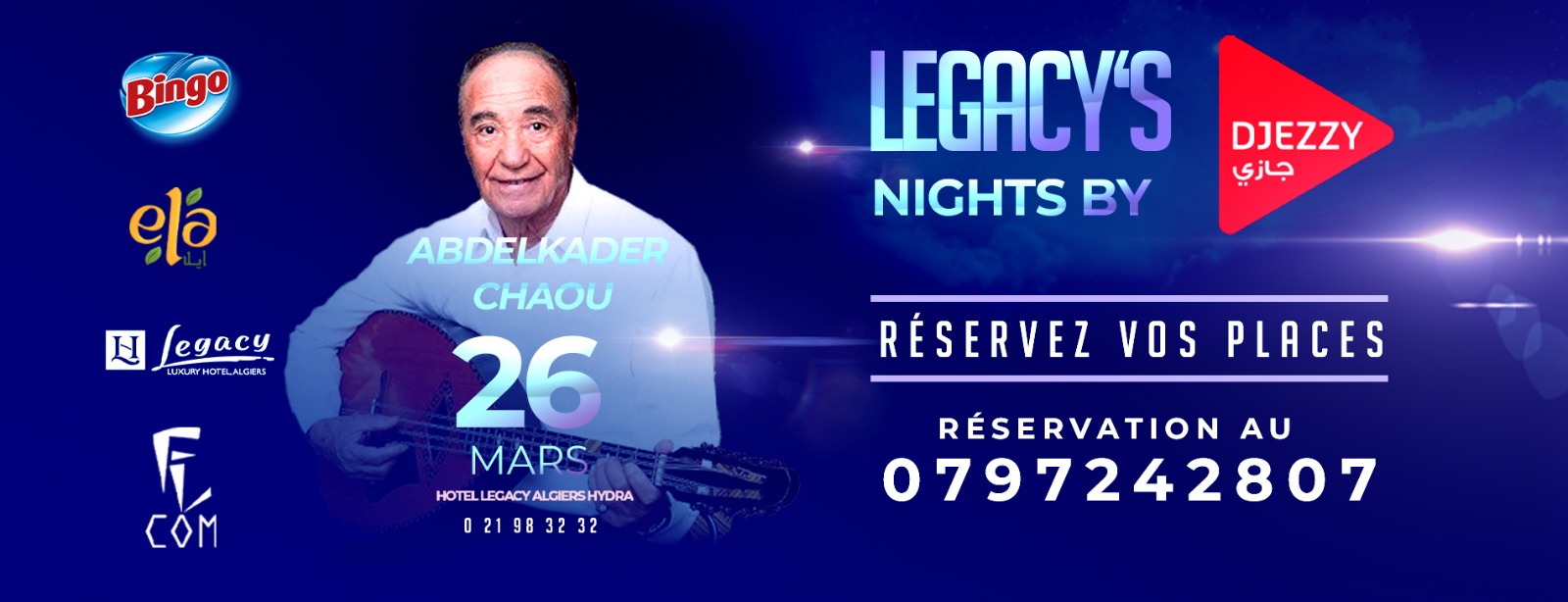 Abdelkader Chaou en concert le 26 mars au Legacy Hotel à Alger