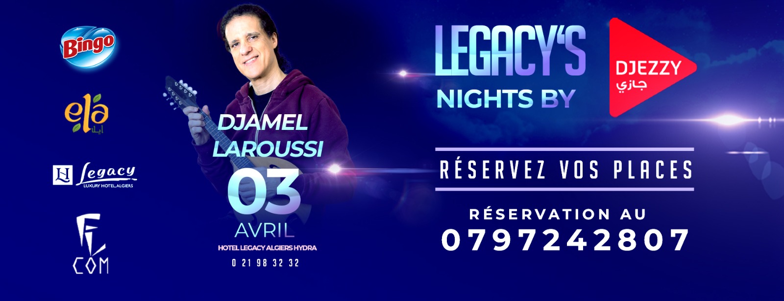 Djamel Laroussi en concert le 03 Avril à l’hôtel Legacy