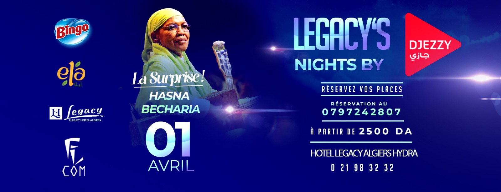 Hasna El Becharia en concert le 1er avril à l’hôtel Legacy