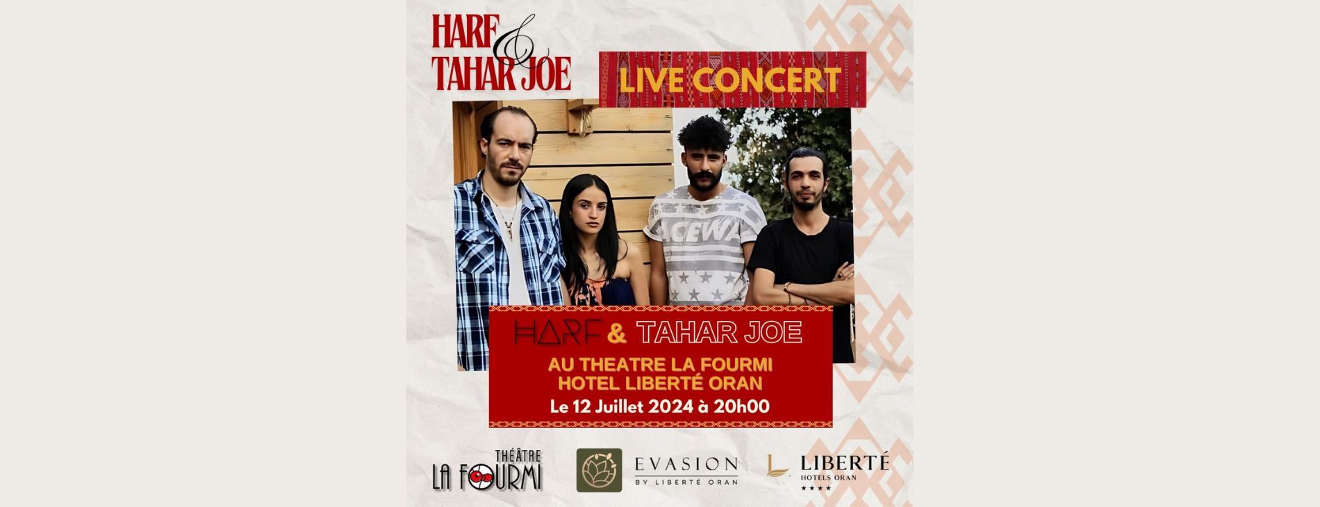 Harf & Tahar Joe le 12 juillet au Théâtre La Fourmi à Oran