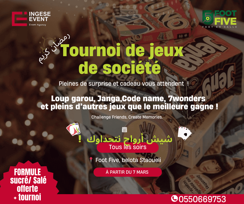 Tournoi de jeux de société à partir du 07 mars à Alger